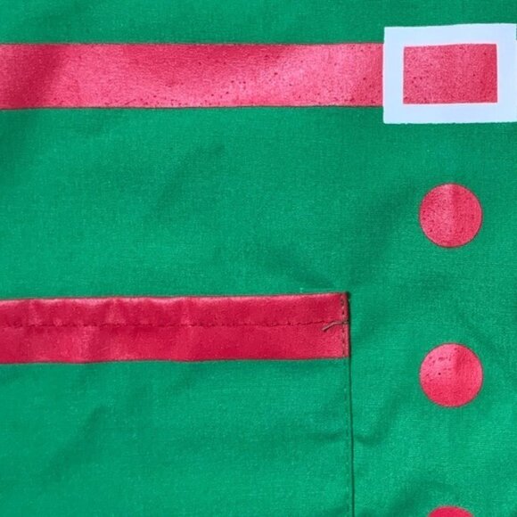 Christmas Apron Kids Holiday Elf Bib Apron Adjustable Ties One Size Green Red - Picture 7 of 10